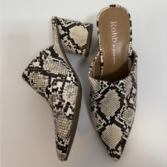ROHB By Joyce Women's Snake Print Mules Black Block Heel - Picture 1 of 6